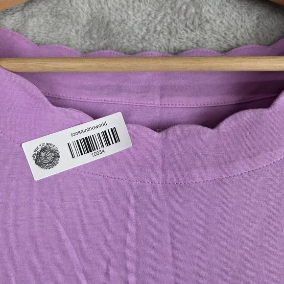 Talbots Purple Scalloped Fitted Short Sleeve T-Shirt - Picture 6 of 6